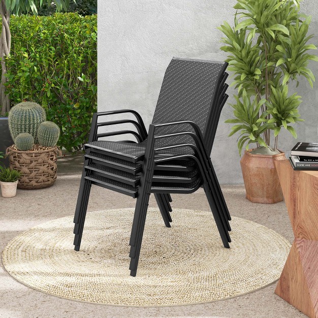 Costway Patio Rattan Chairs Set Of 4 Stackable Dining Chair Set With Wicker Woven Backrest