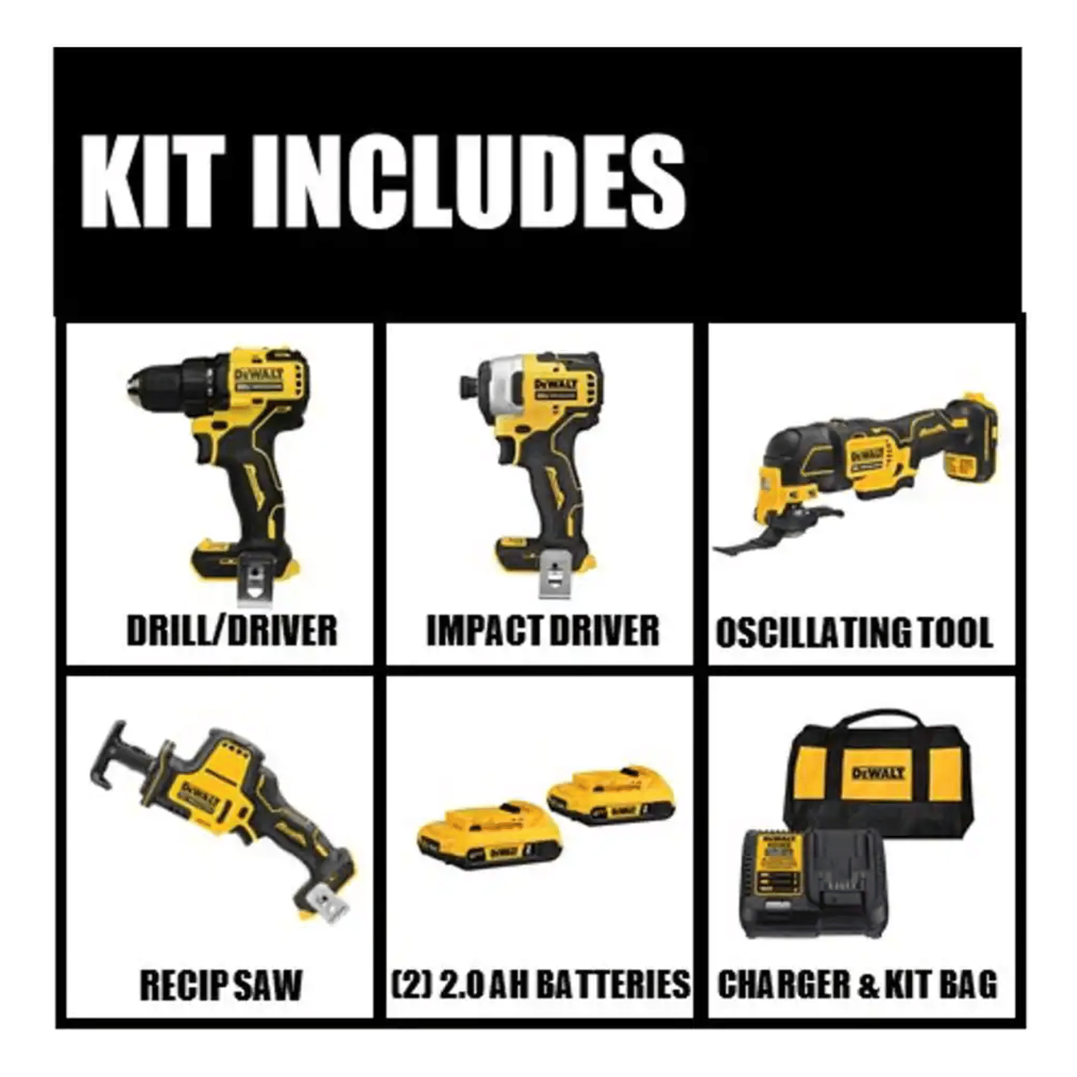 Dewalt Atomic 20-Volt MAX Cordless Brushless Combo Kit (4-Tool)， (2) 2.0 Ah Batteries， Charger and Bag (DCK489D2)