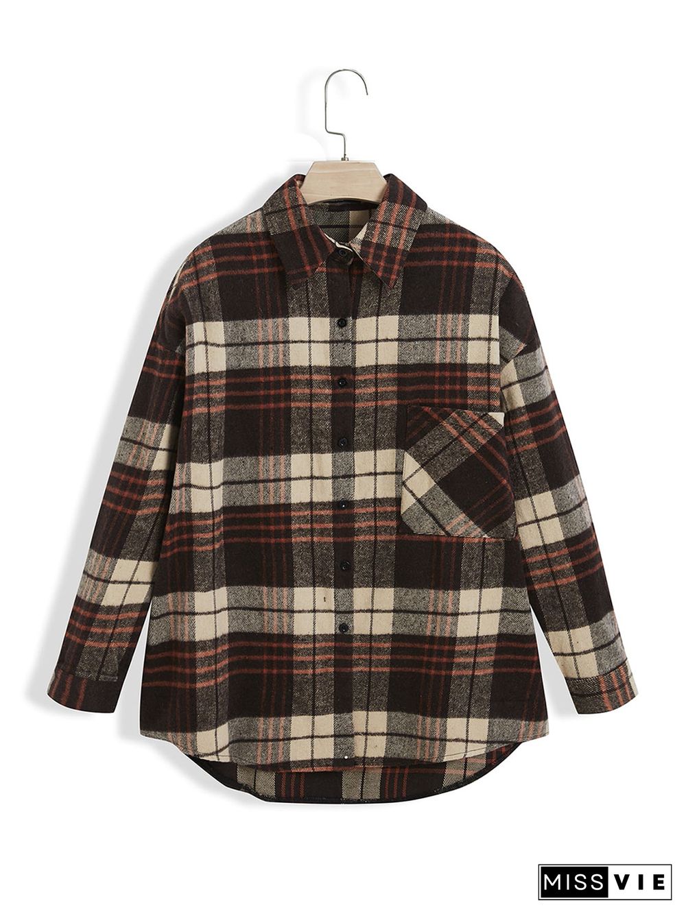 Plus Size Plaid Pocket Button Shirt Shacket