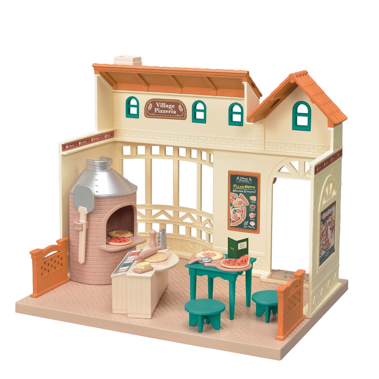 Calico Critters Village Pizzeria Dollhouse Playset, Collectible Dollhouse Toy with Furniture and Accessories Included