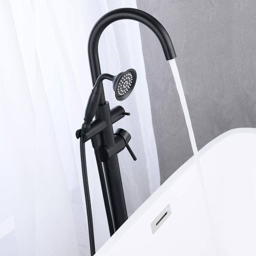 Nestfair 2-Handle Floor Mount Roman Tub Faucet with Hand Shower in Matte Black SX-MS515B