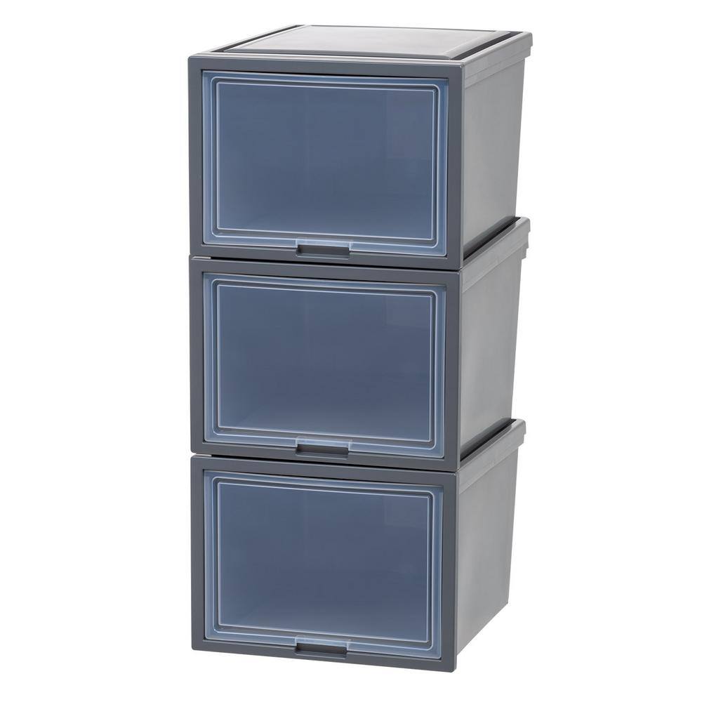 IRIS 15.63 in. W x 11.65 in. H Single Stackable Deep Box Drawer in Gray  (3-Pack) 500109