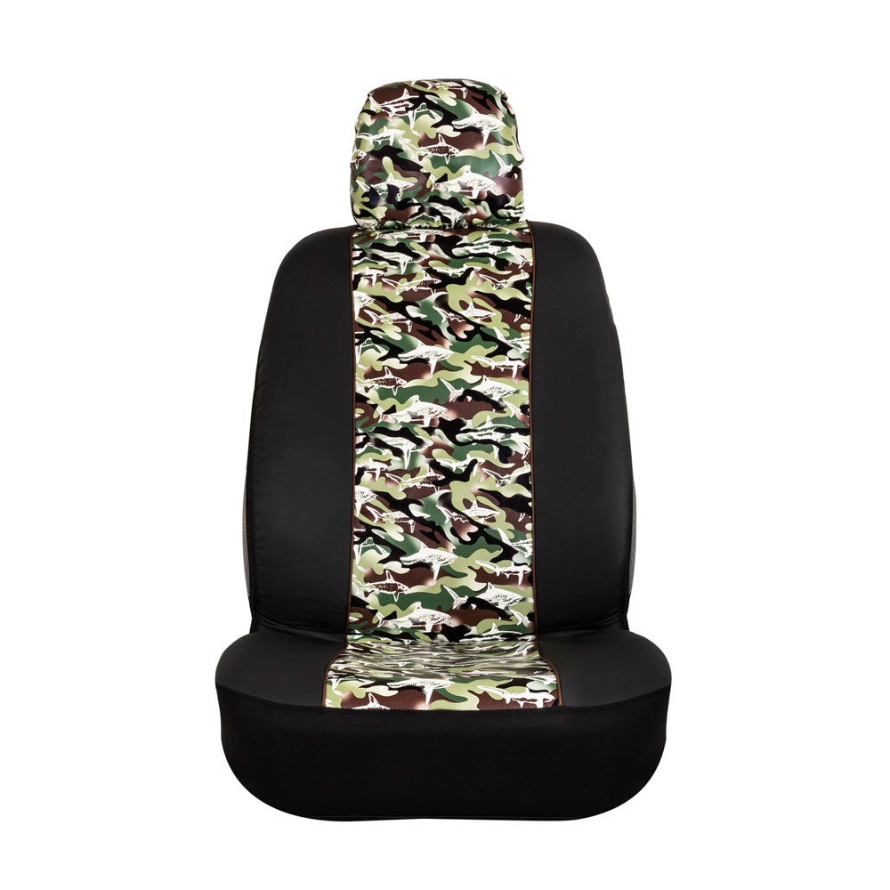 BDK Camo Shark Seat Covers for Car SUV Truck - Sideless Seat Style Compatible with Armrest and Airbag - Universal Fit 2 Sets