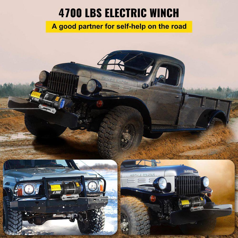 VEVOR Electric Winch 4700 lbs. Capacity Truck Winch with 180:1 Gear Ratio Wireless Remote and Corded Control for Towing SUV DDJPBHCZL4500E9R3V9