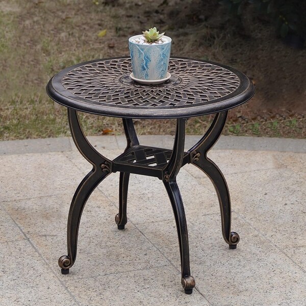 Outdoor Side Tables，Cast Aluminum Patio End Tables，AntiRust Coffee Table for Garden Patio Lawn