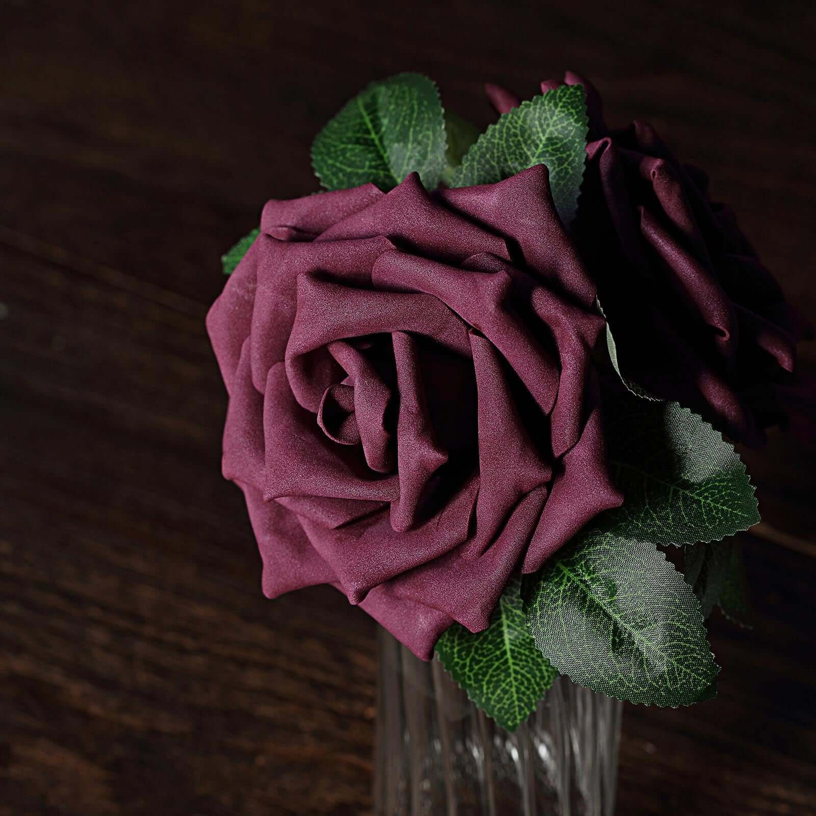 24 Roses Eggplant Artificial Foam Flowers With Stem Wire and Leaves 5