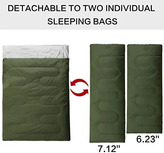 4 Seasons Ultralight Thermal Camping Hunting Double Slicing Envelope Wide Rectangular Sleeping Bag Green Warm Weather 1pcs