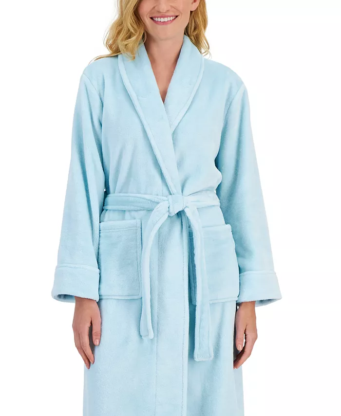 Charter Club Women's Long Solid Shine Plush Knit Robe