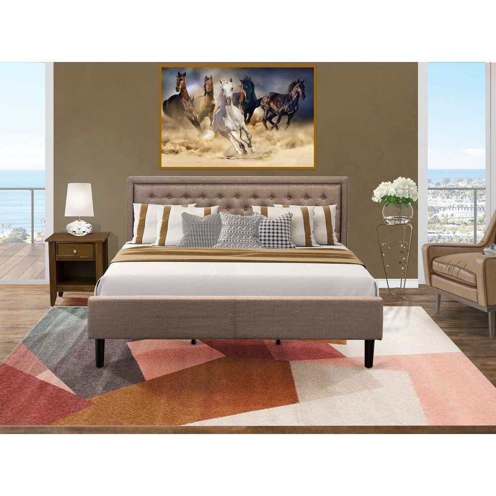 East West Furniture Bedroom Set   Wood Bed Frame Dark Khaki Headboard with Small Nightstand   (Pieces Option)