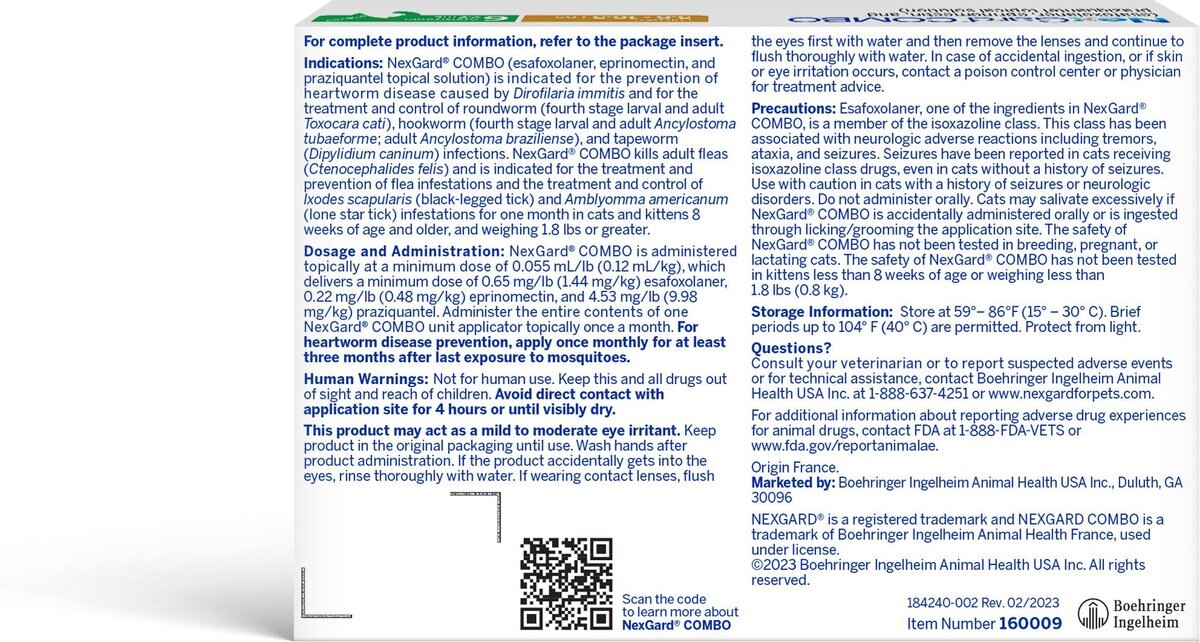NexGard COMBO Topical for Cats， 5.6-16.5 lbs. (Yellow Box)