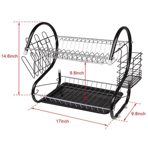 2 Tier Dish Drainer Drying Rack Large Capacity Kitchen Storage