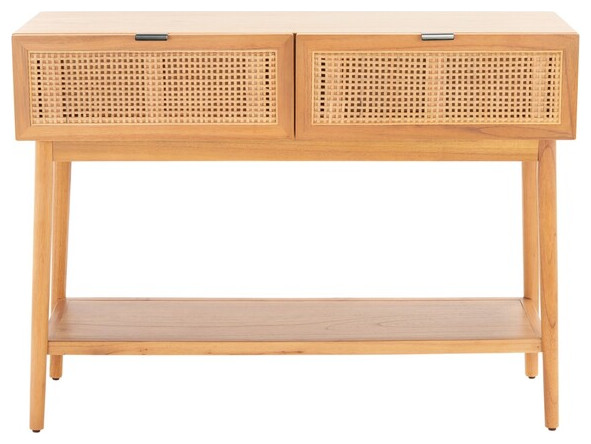 Baisley 2 Drawer Rattan Console Table Natural Safavieh   Tropical   Console Tables   by HedgeApple  Houzz