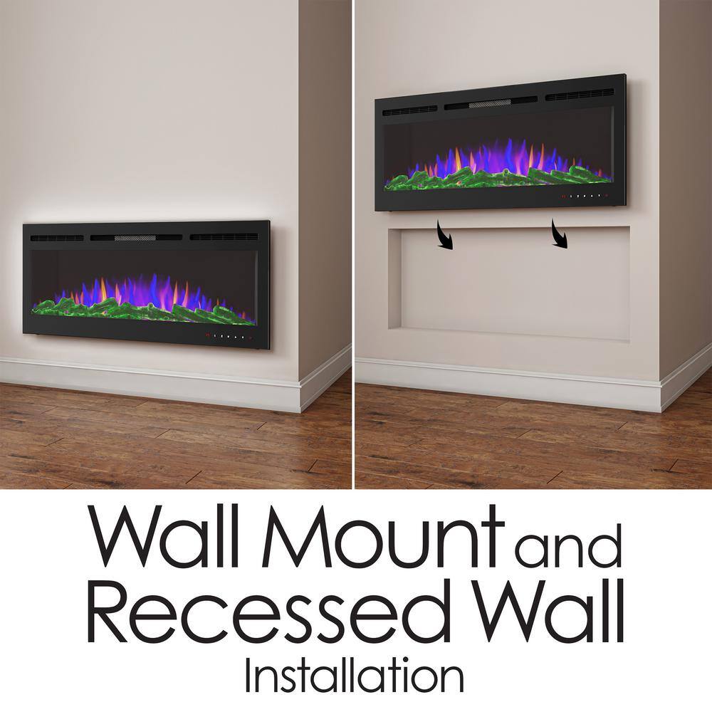 72 inch Electric Fireplace- Wall Mount or Recessed-3 Color LED Flame 10 Ember Bed Colors 3 Media-Touch Screen  Remote 415726NLV