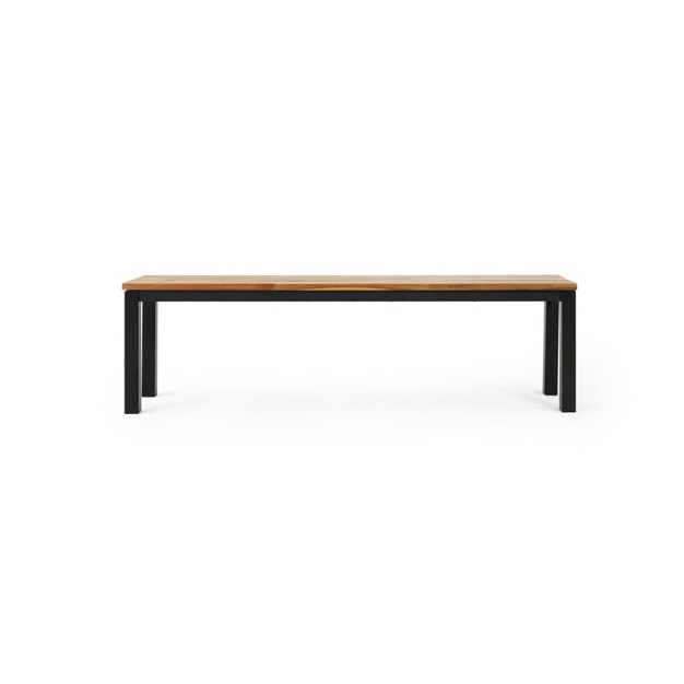 Lindsey Outdoor Modern Industrial Acacia Wood Bench Teak black Christopher Knight Home