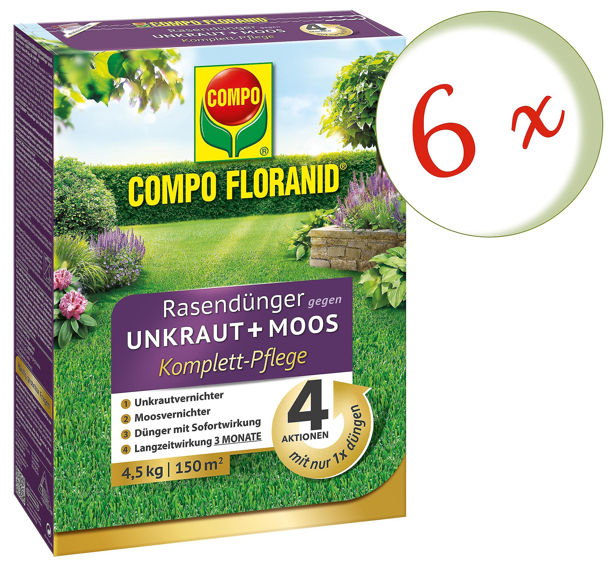 6 x COMPO Floranid?? Rasend??nger gegen Unkraut + Moos Komplettpflege， 4，5 kg