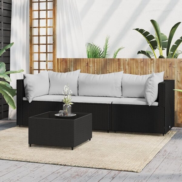 vidaXL Patio Lounge Set with Cushions Brown/Black/Gray Poly Rattan