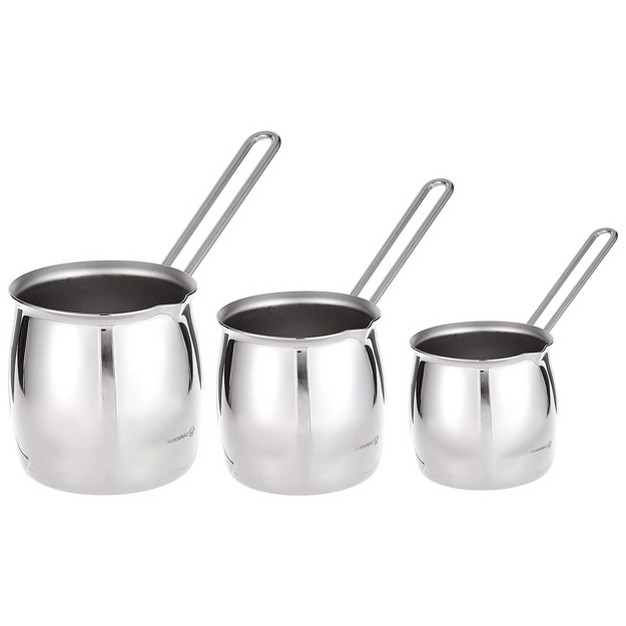 Korkmaz Tombik 3 Piece Stainless Steel Turkish Coffee Pot Set In Silver