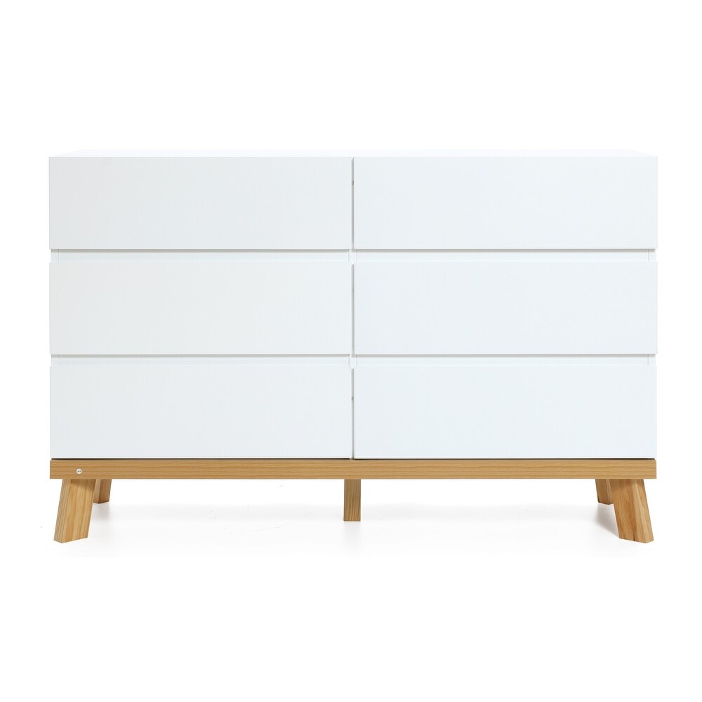 Modern White Wood 6 Drawer Dresser