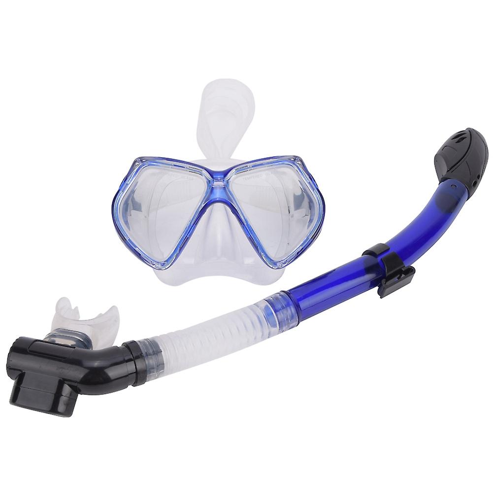 Professional Large Frame Diving Mask Swim Goggles Snorkeling Anti-fog Swimming Glasses Full Dry Breathing Tubeblue Free Size