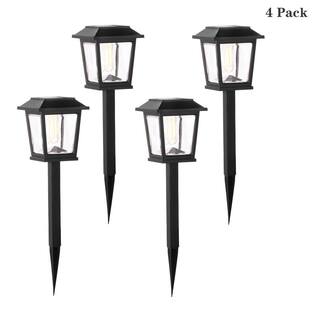 Hampton Bay 10 Lumens Craftsman Solar Black Integrated LED Path Light with Faux Retro Edison Bulb (4-Pack) 50203