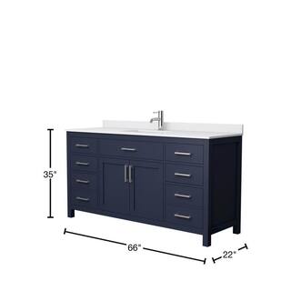 Wyndham Collection Beckett 66 in. W x 22 in. D x 35 in. H Single Sink Bathroom Vanity in Dark Blue with White Cultured Marble Top WCG242466SBNWCUNSMXX