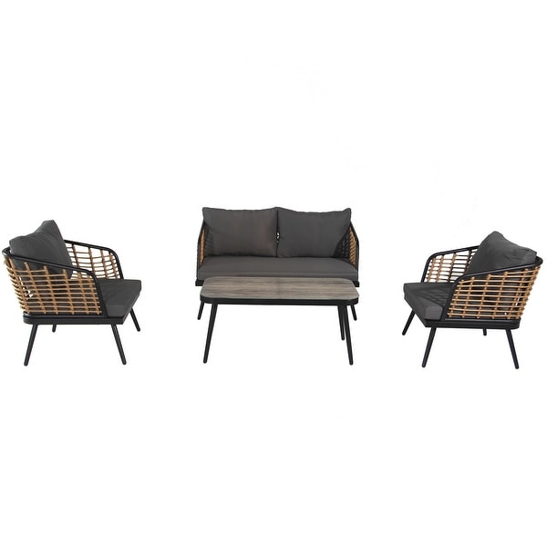 4Piece Rattan Wicker Outdoor Sofa Set with Cushions and Table