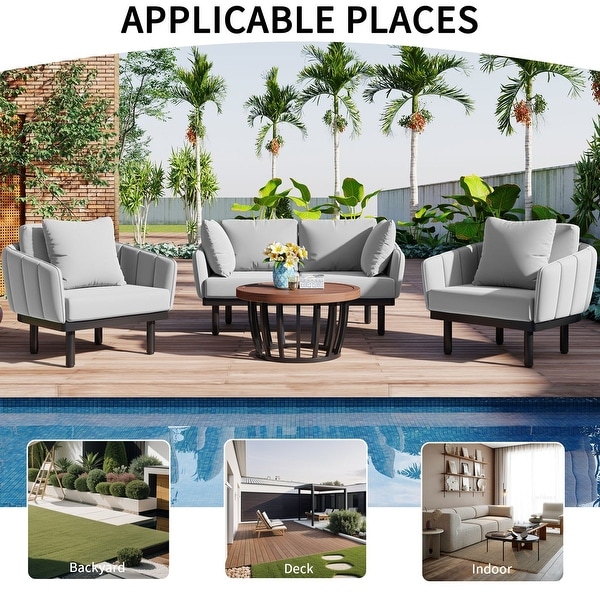 4Piece Iron Frame Outdoor Patio Conversation Set with Cushion for Backyard，Deck，Poolside，Indoor Use