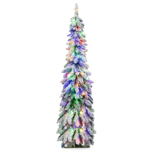 Gymax 4/5/6 FT PreLit Artificial Christmas Tree SnowFlocked Slim