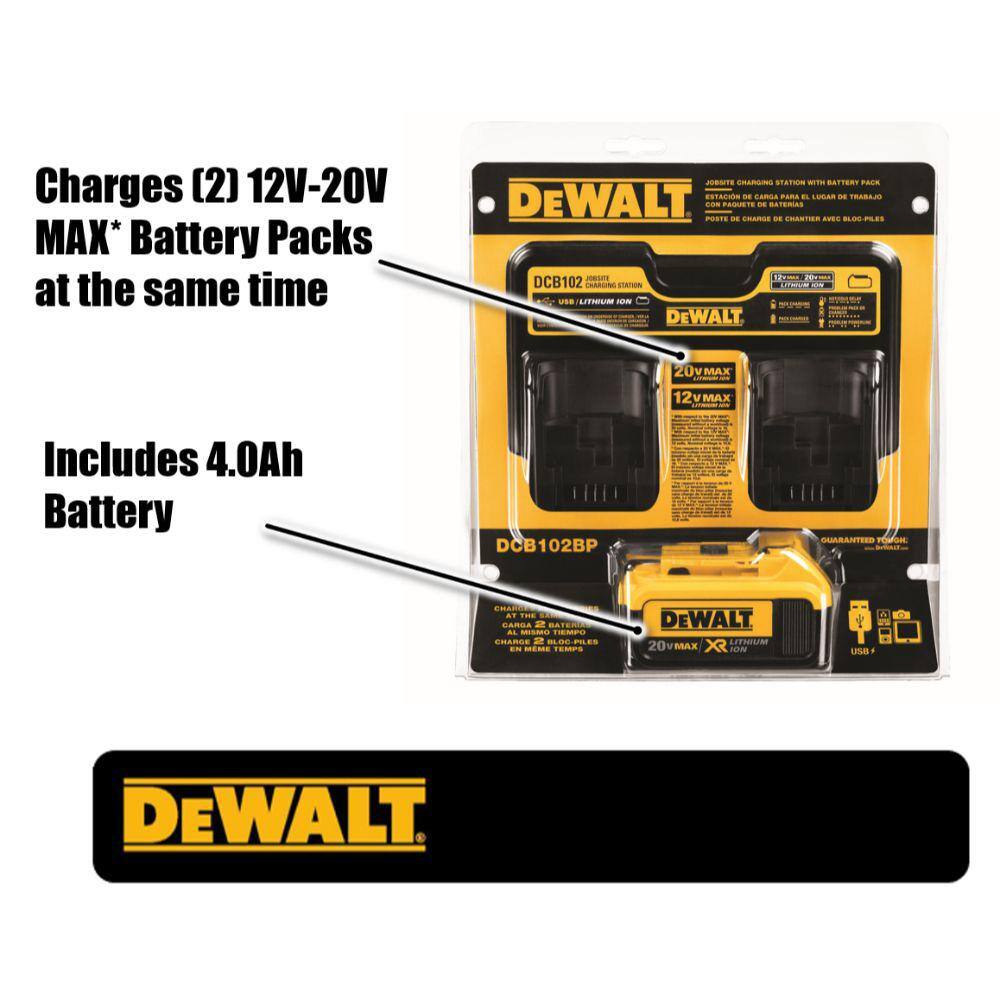 DW 20V MAX XR Lithium-Ion Premium 4.0Ah Battery Pack and Dual Port Charger with (2) USB Ports DCB102BP