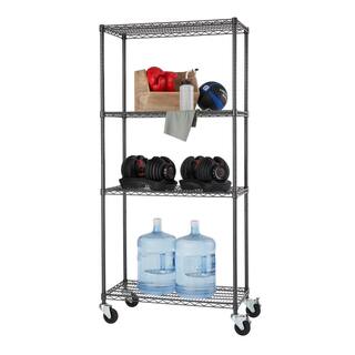 TRINITY PRO Black 4-Tier Rolling Steel Wire Garage Storage Shelving Unit (36 in. W x 77 in. H x 18 in. D) TBFPBA-0920