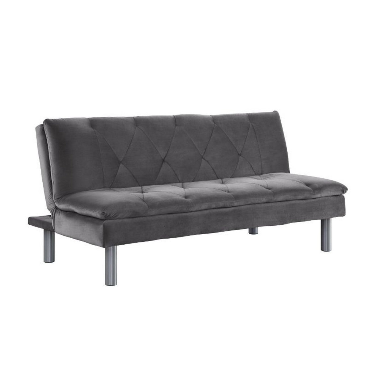 Adjustable Sofa with Diamond Tufting and Metal Legs, Gray- Saltoro Sherpi