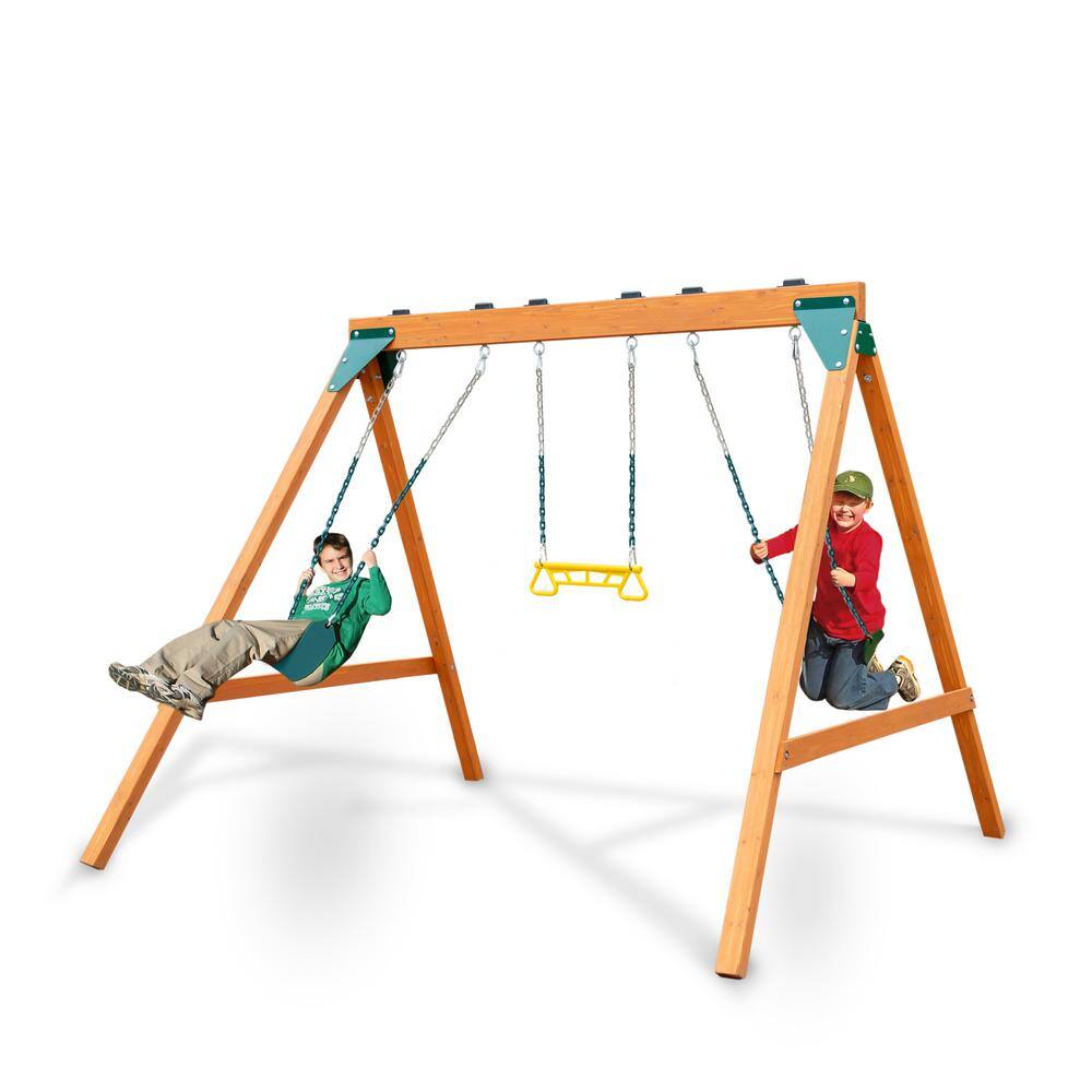 Swing-N-Slide Playsets A-Frame Wooden Swing Set with 2-Belt Swings and RingTrap Combo 01-1104