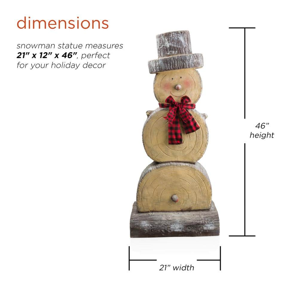 Alpine Corporation 46 in. Tall Extra Large Christmas Snowman Statue with Wood Texture WTJ102L