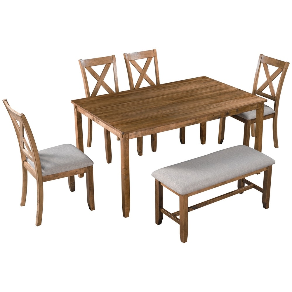 Merax Wooden 6 Piece Kitchen Dining Set with Bench and 4 Dining Chairs