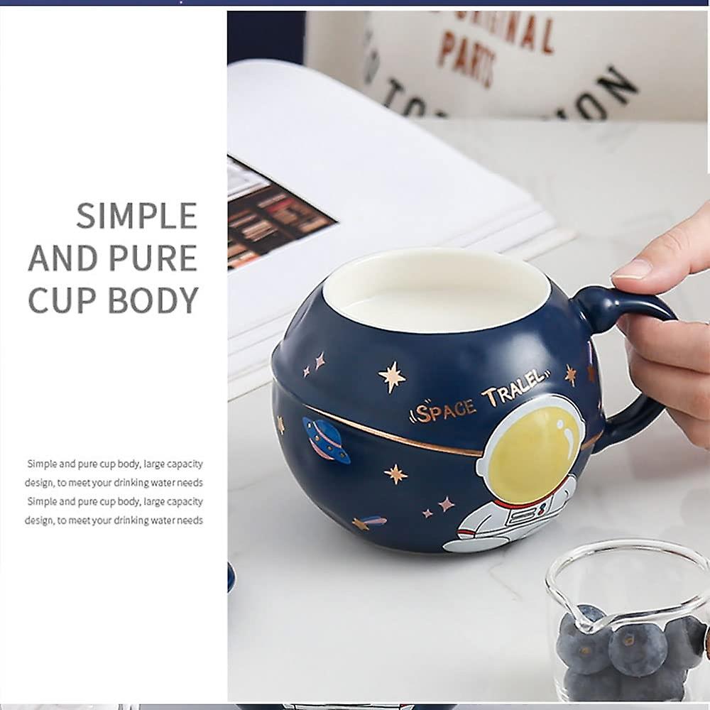 Astronaut Mug Planet Shape Coffee Milk Tea Cup Ceramic Outer Space Tumblers Water Drinking Cups With Lid And Spoon For Kids Girls Boys Birthday Gift H