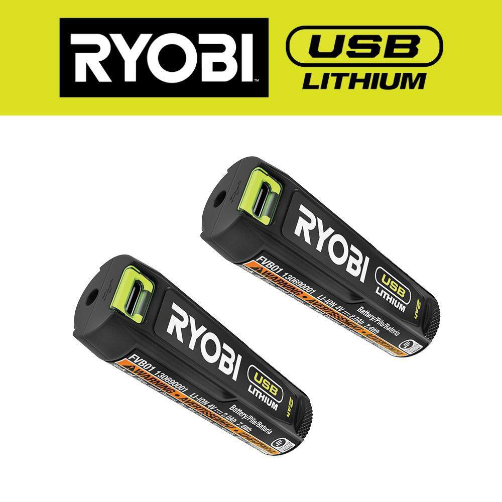 RYOBI USB Lithium 2.0 Ah Rechargeable Batteries (2-Pack) FVB201