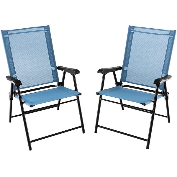 Gymax Set of 2 Patio Folding Chairs Outdoor Portable Pack Lawn Chairs