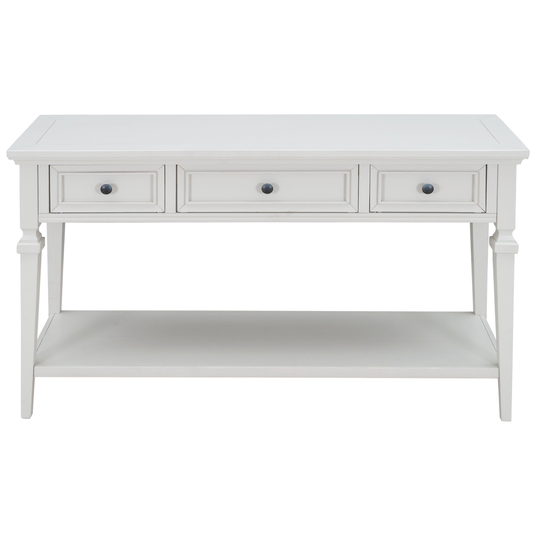 Classic Retro Style Console Table with Three Top Drawers and Open Style Bottom Shelf， Easy Assembly