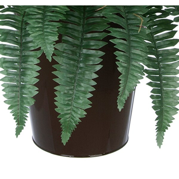 Faux Fern in Round Zinc Planter