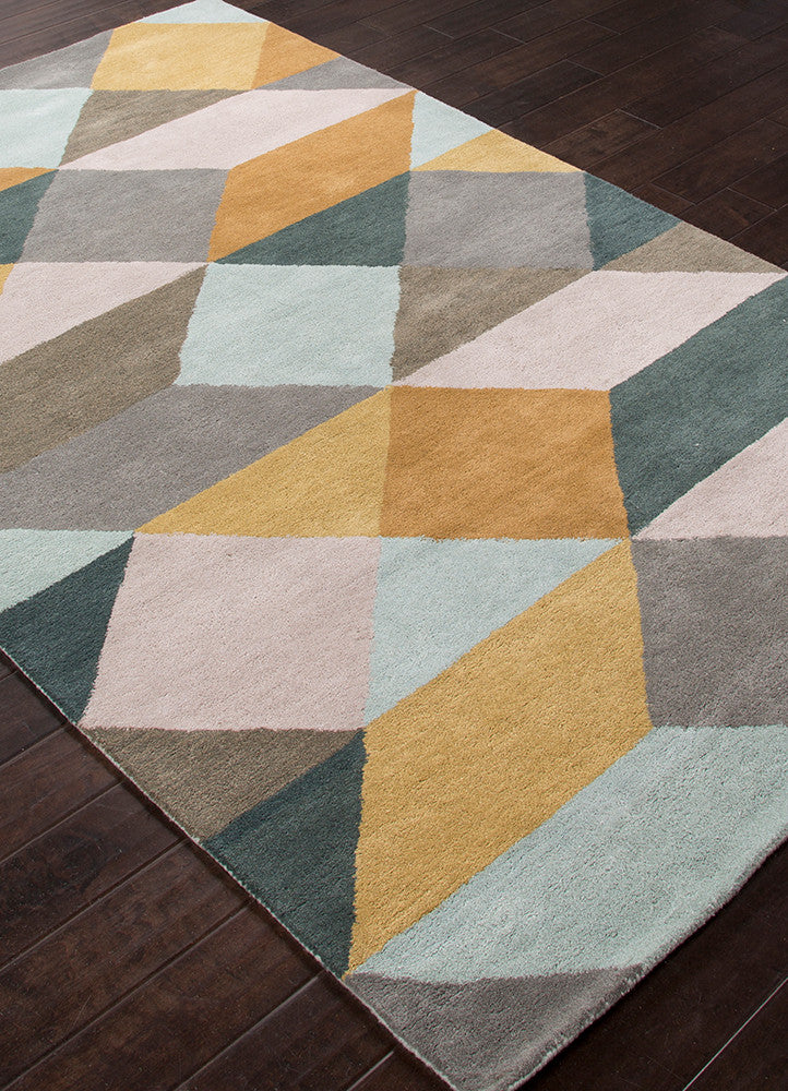 Ojo Handmade Geometric Gold & Teal Area Rug