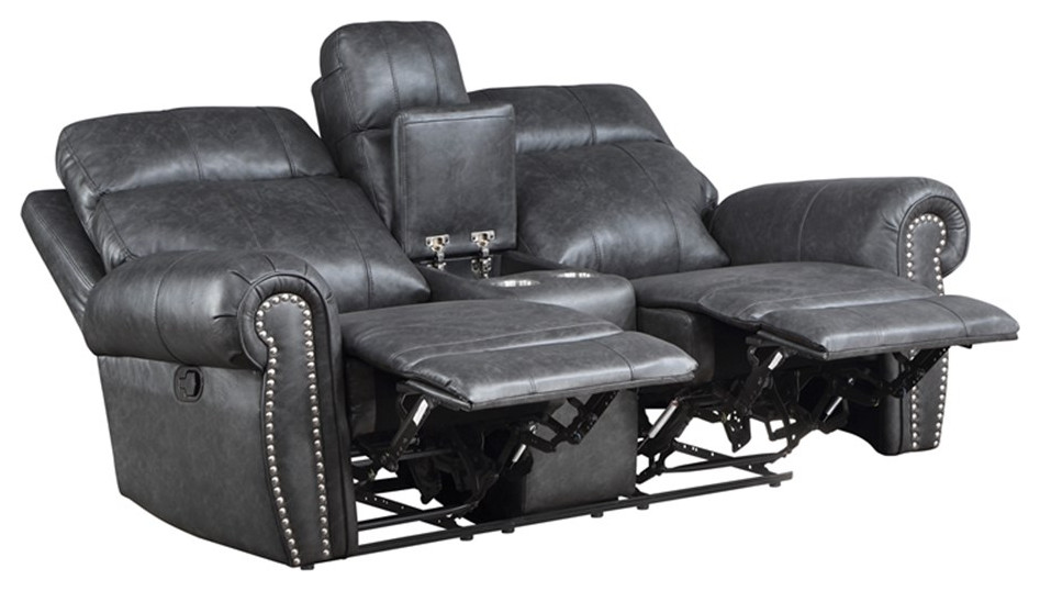 Lexicon Granville Faux Leather Manual Double Reclining Love Seat in Gray   Contemporary   Loveseats   by Homesquare  Houzz