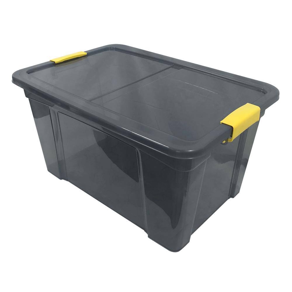 Modern Homes 9.5 Gal. Storage Box Translucent in Grey Bin with Yellow Handles with cover 22145