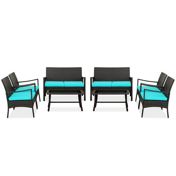 Costway 4 Pieces Rattan Conversation Set with Temp...