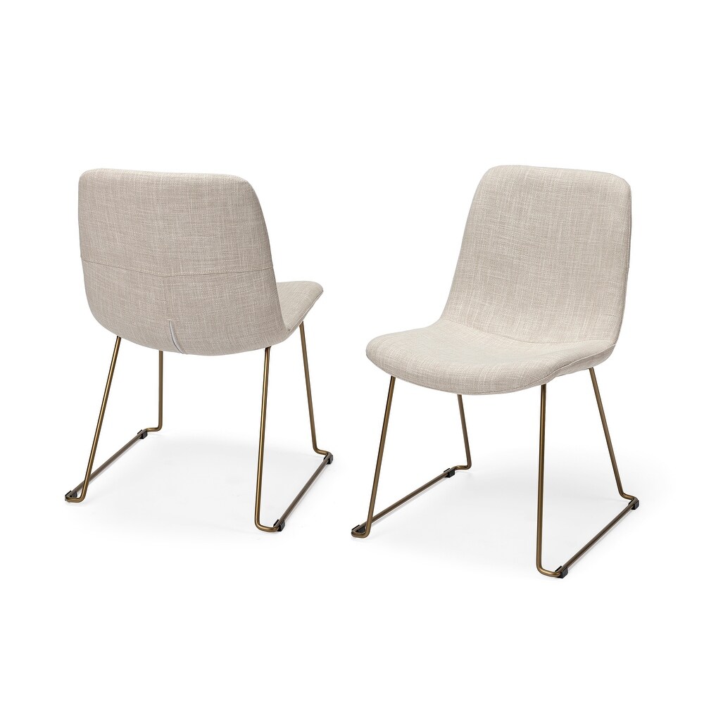 Sawyer Beige Fabric Wrap Seat W/Gold Metal Frame Armless Dining Chair (Set of 2)   19W x 24\