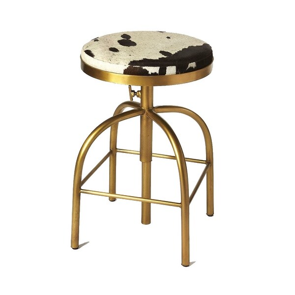 Offex Modern Iron Hair-On-Hide Round Barstool - Multicolor - 16.5