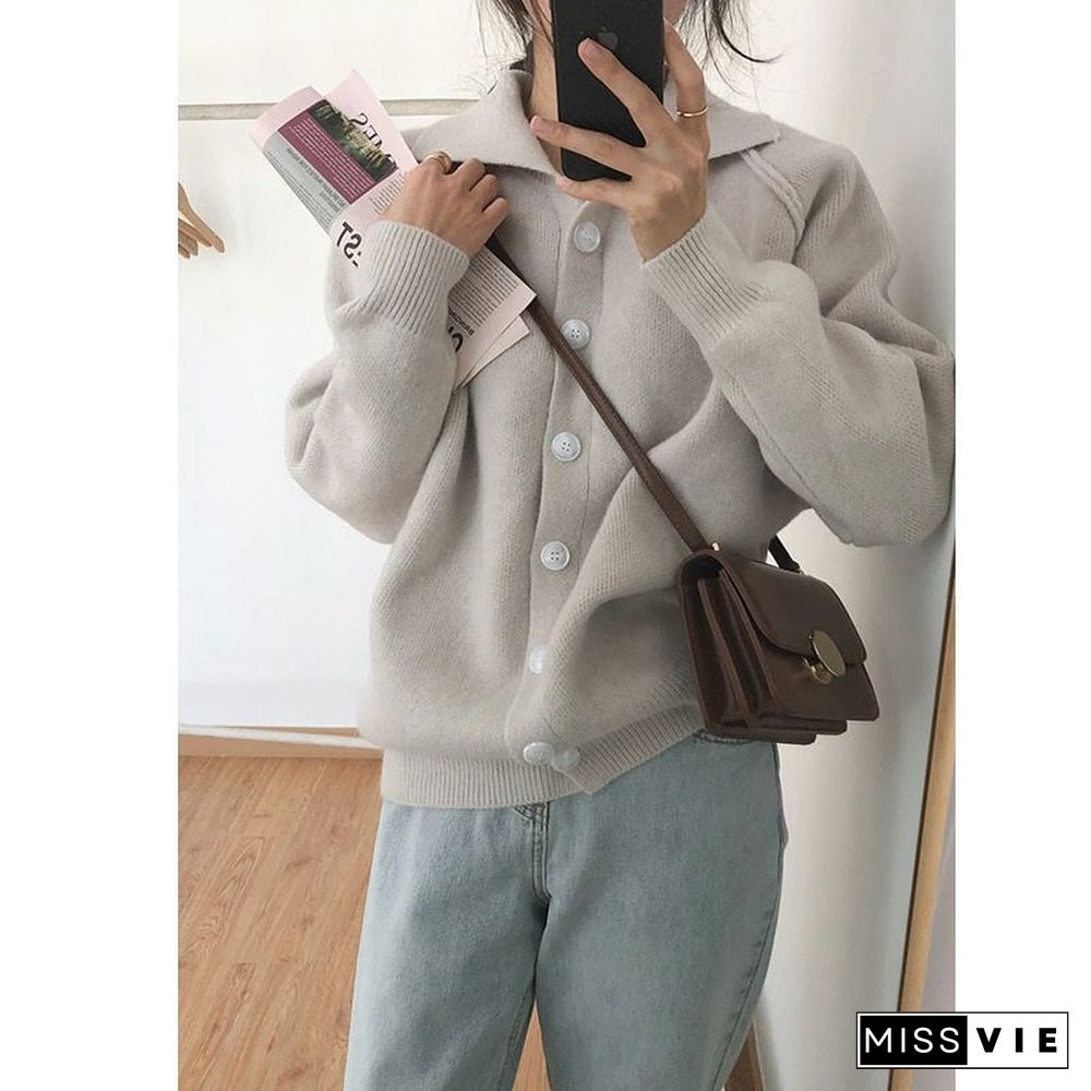 Cardigans For Women Korean Fashion Knitted Sweater Turn-Down Collar Thick Sweaters Vintage Button-Down Women Autumn Jacket