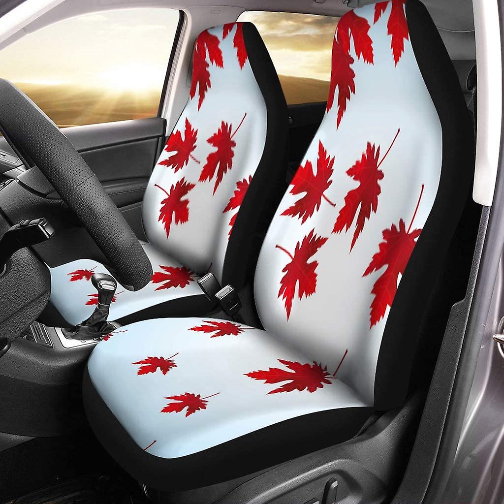 Set Of 2 Car Seat Covers Colorful Leaf Falling Red Maple Leaves Abstract Autumn Beautiful Universal Auto Front Seats Protector Fits