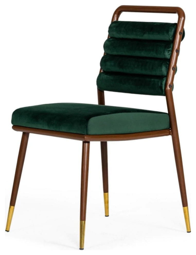 Connor Modern Dark Green and Walnut Steel Dining Chair  Set of 2   Midcentury   Dining Chairs   by V.S.D Furniture  Houzz