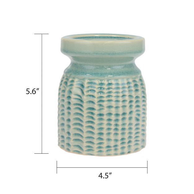 Decorative Coastal Ceramic Pillar Candle Holder Seafoam Green Stonebriar Collection