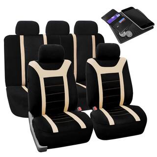 FH Group Fabric 47 in. x 23 in. x 1 in. Full Set Sports Car Seat Covers DMFB070BEIGE115